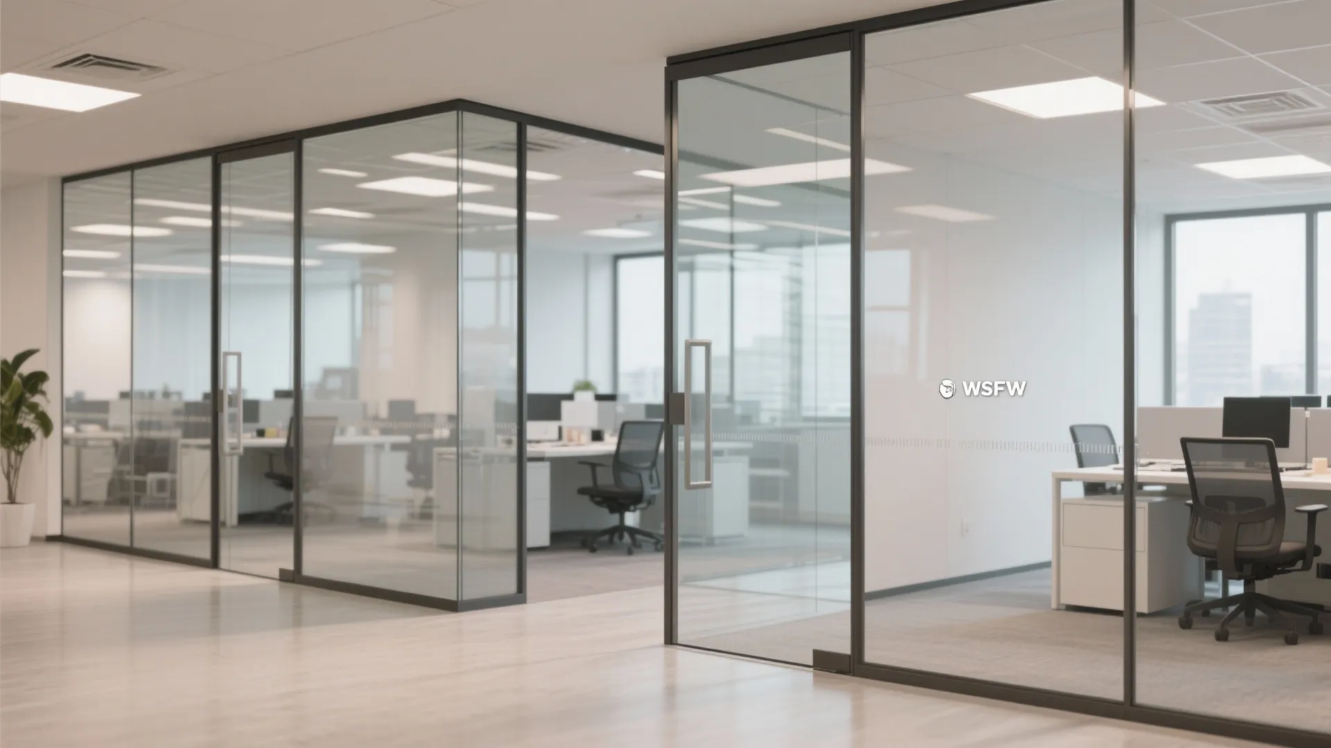Laminated glass partitions in a modern office space