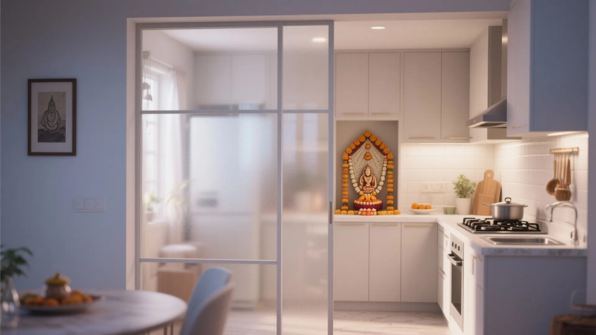 Glass partition to define the sacred space