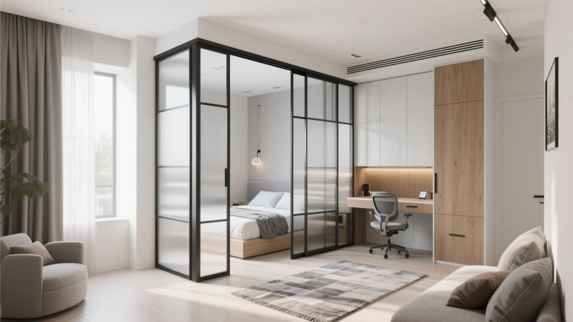Glass partitions for a flexible study or guest room