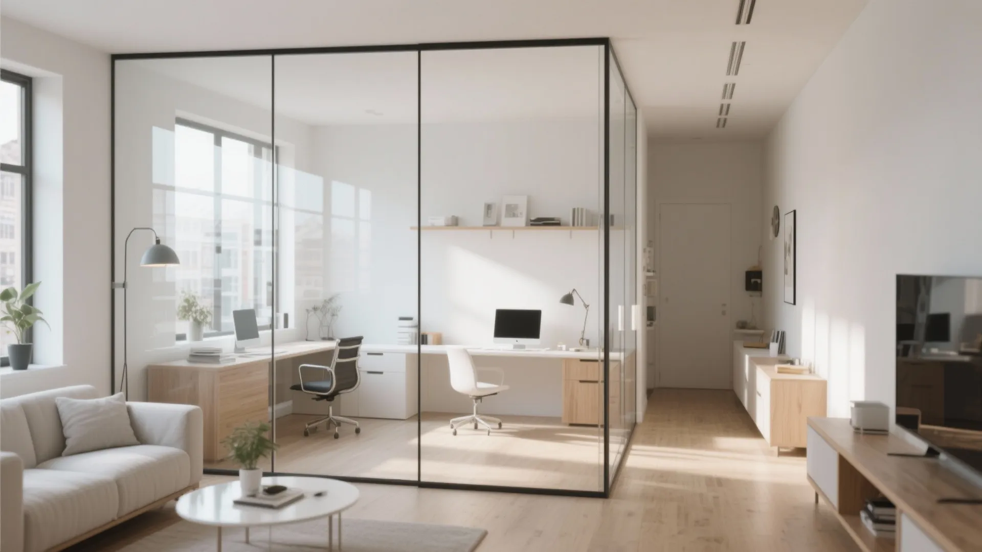 Glass partition for defined zones