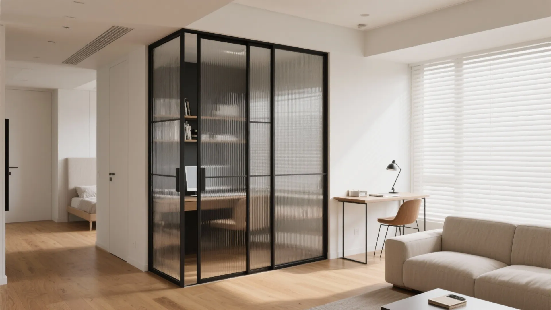 Glass partitions for light, privacy, and flow