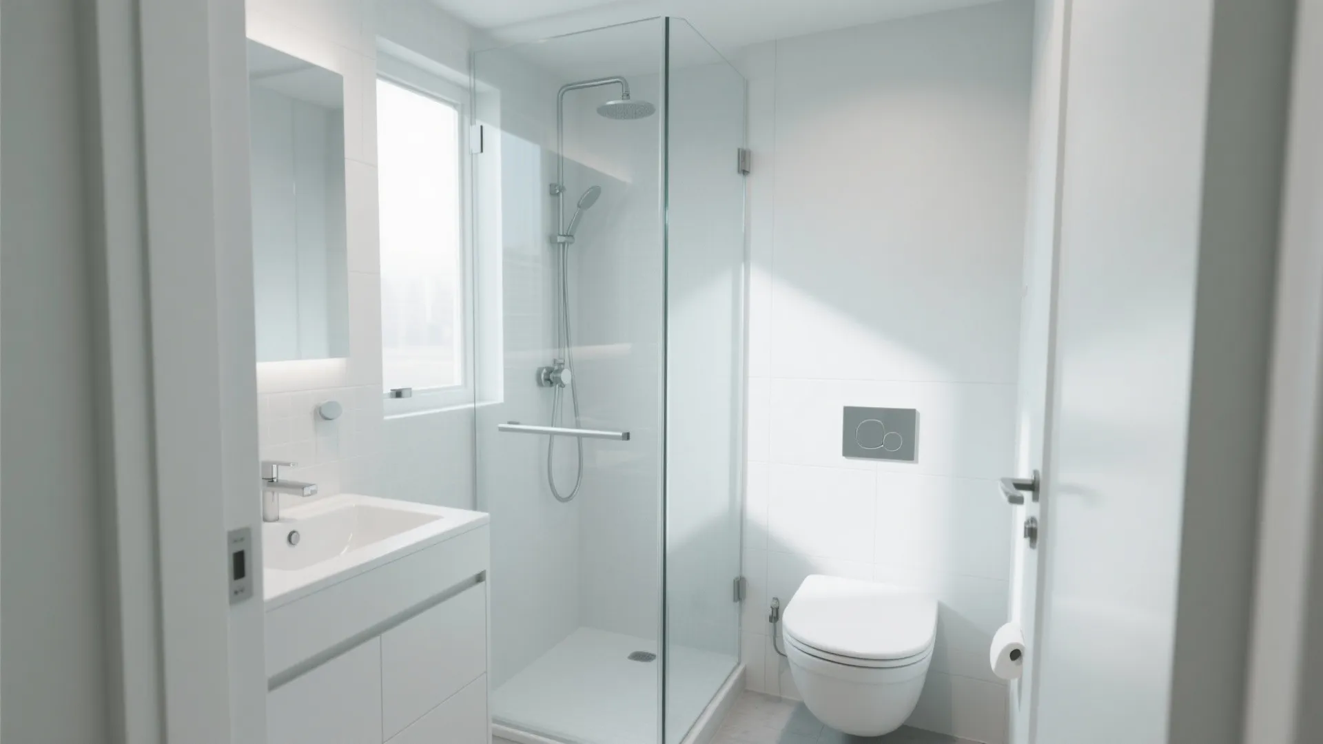 Glass partition to separate shower area