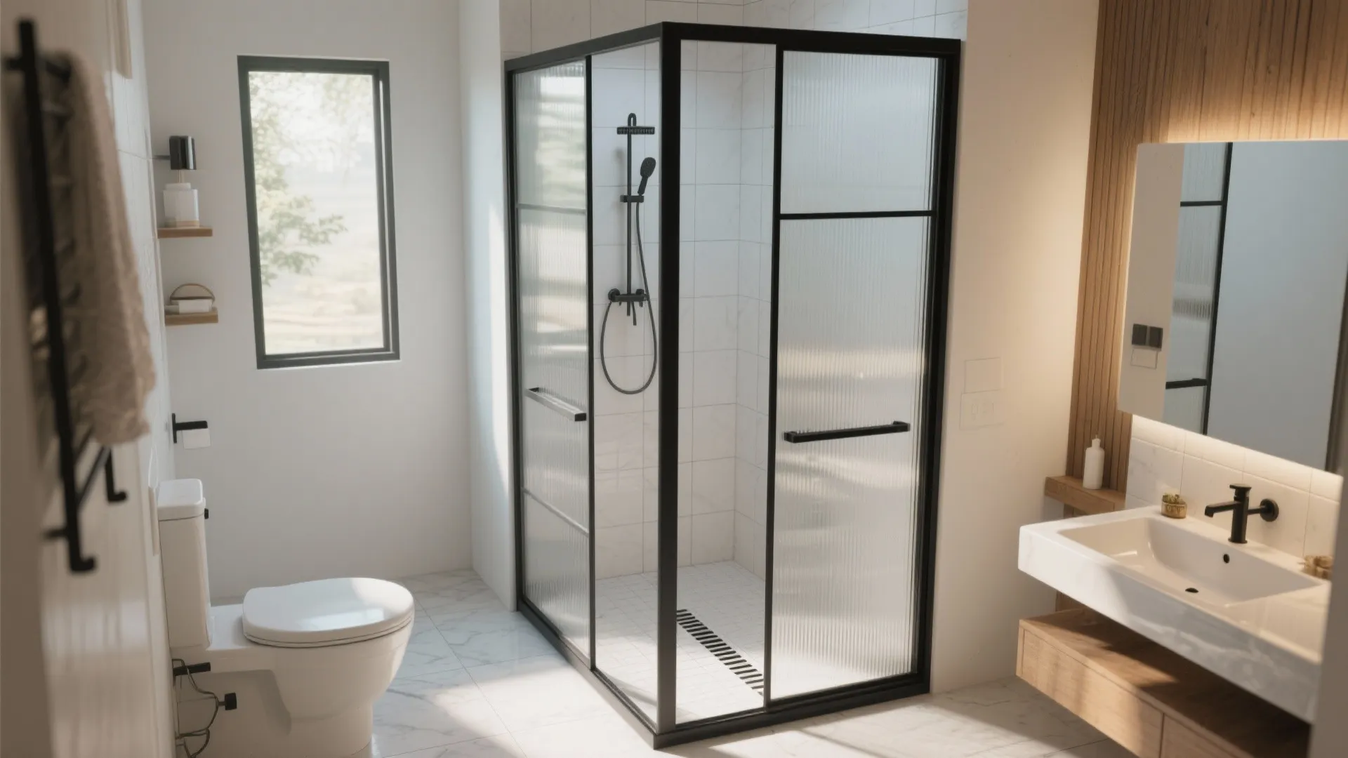 Wet-and-dry zoning with a framed glass partition