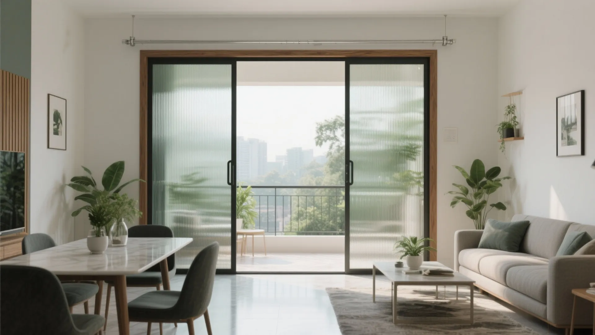 Glass partitions and sliding panels for light and airflow