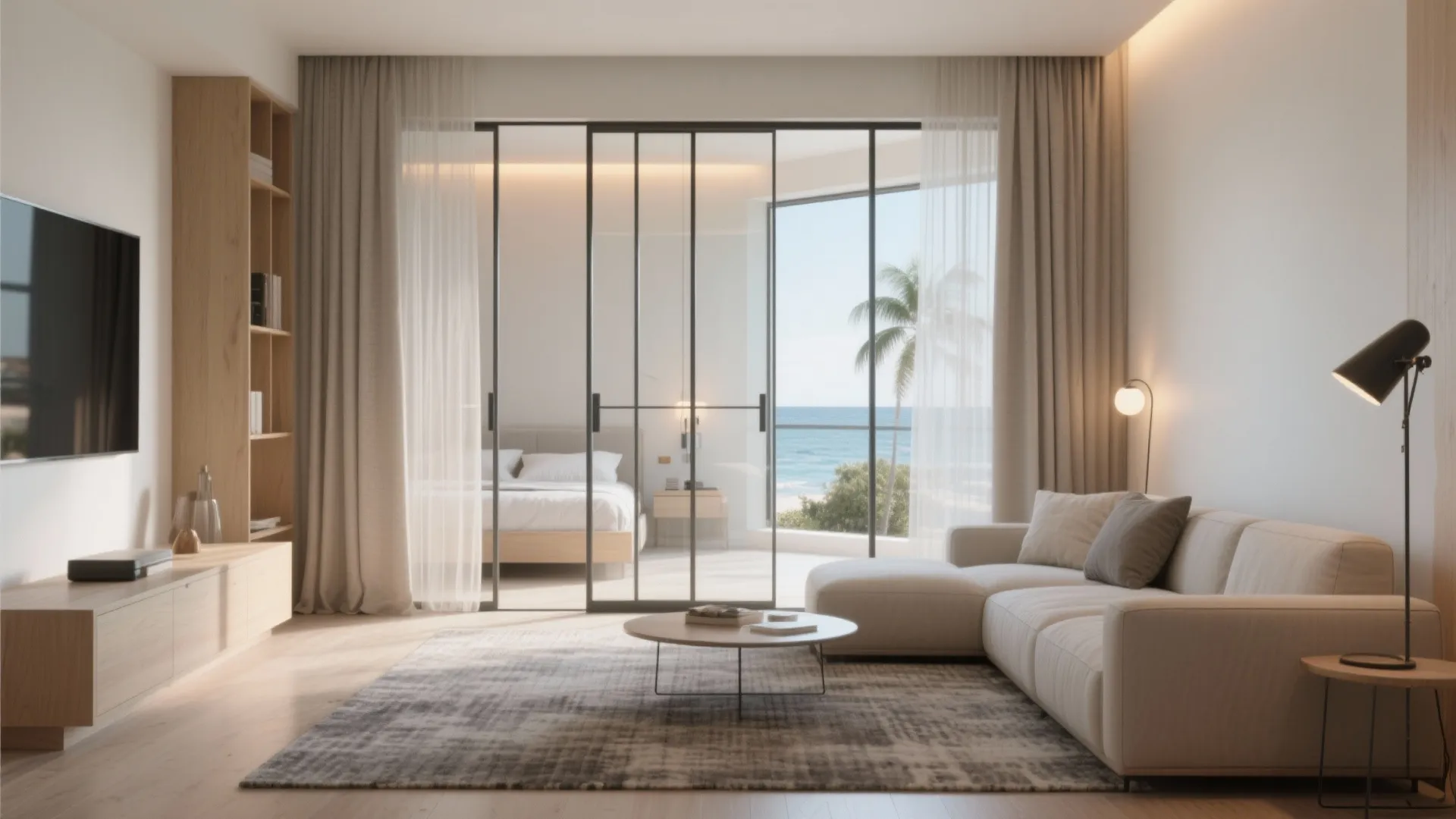 Sliding Glass Partition with Soft-Zone Layering