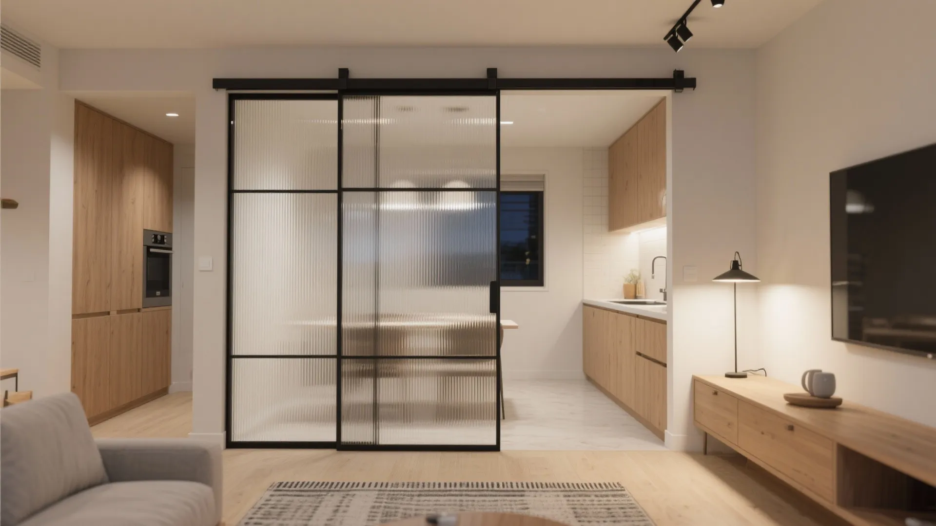 Sliding doors and glass partitions to borrow light
