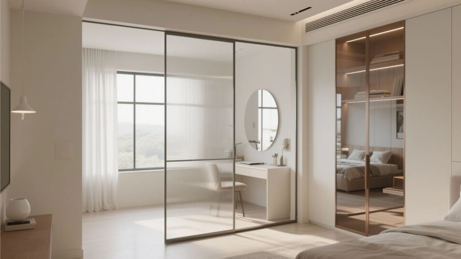 Glass Partitions and Reflective Finishes for Airiness