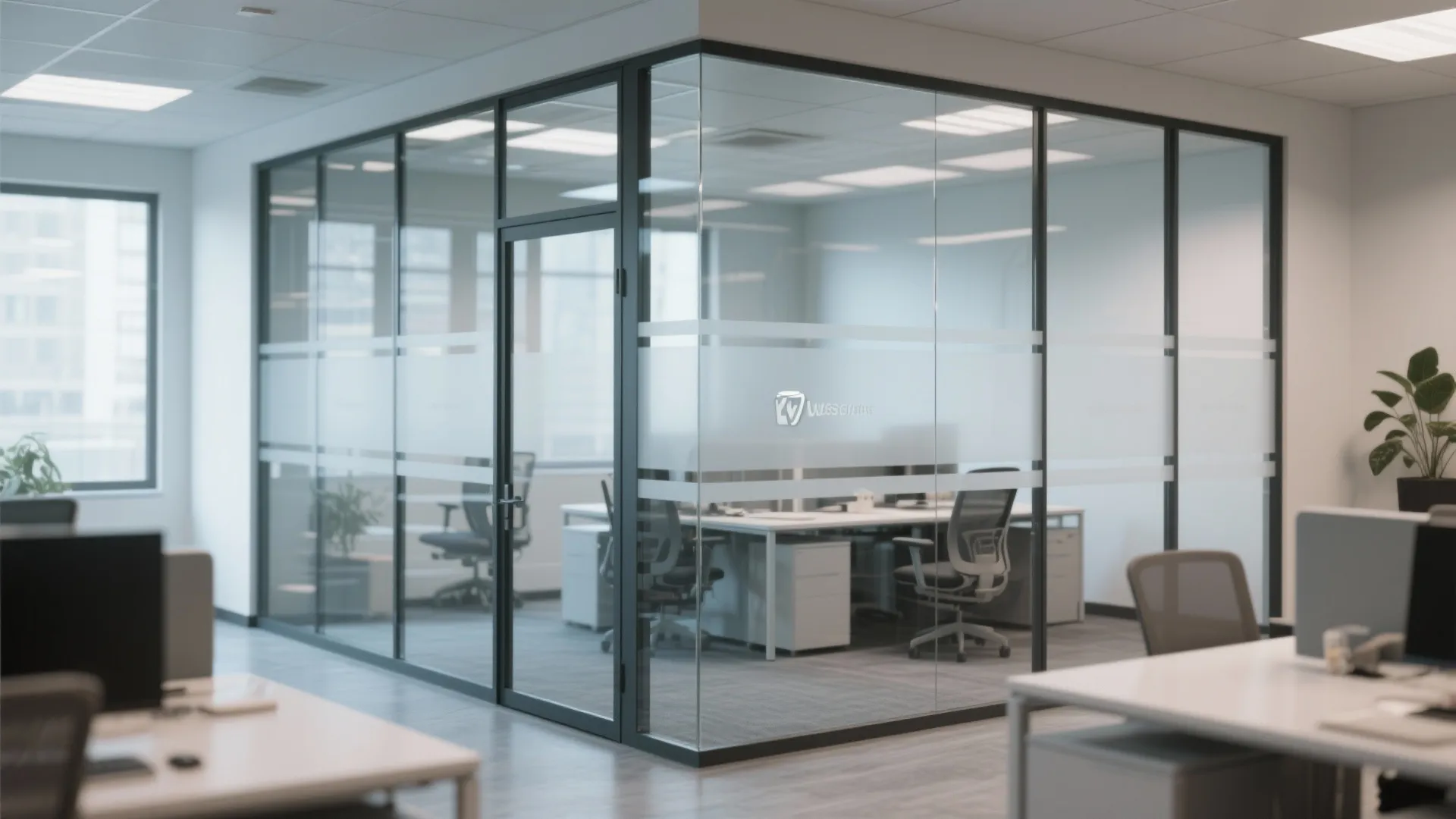 2. Glass partitions with privacy films