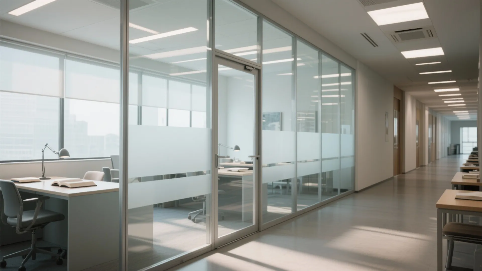 Transparent partitions for borrowed light and privacy