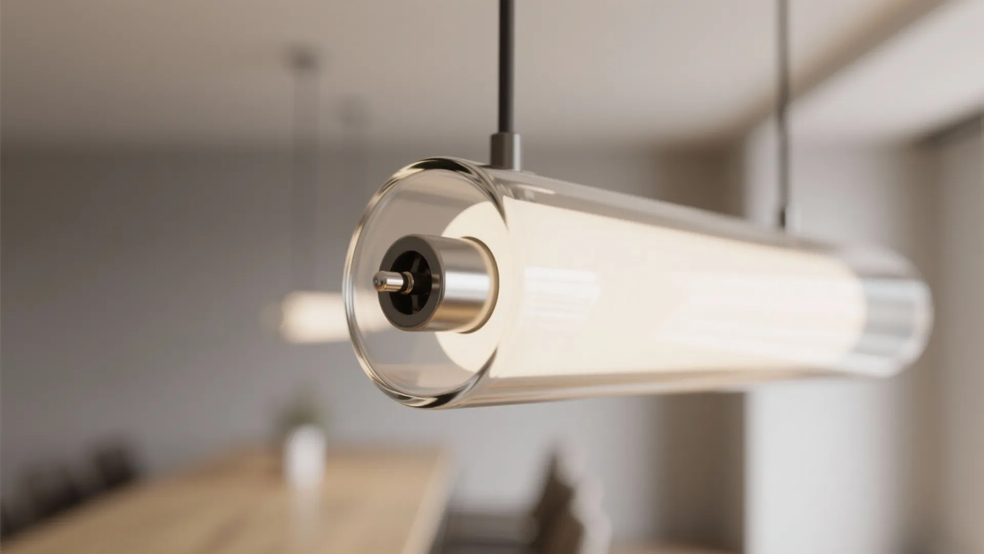 2) Linear glass pendants for narrow tables