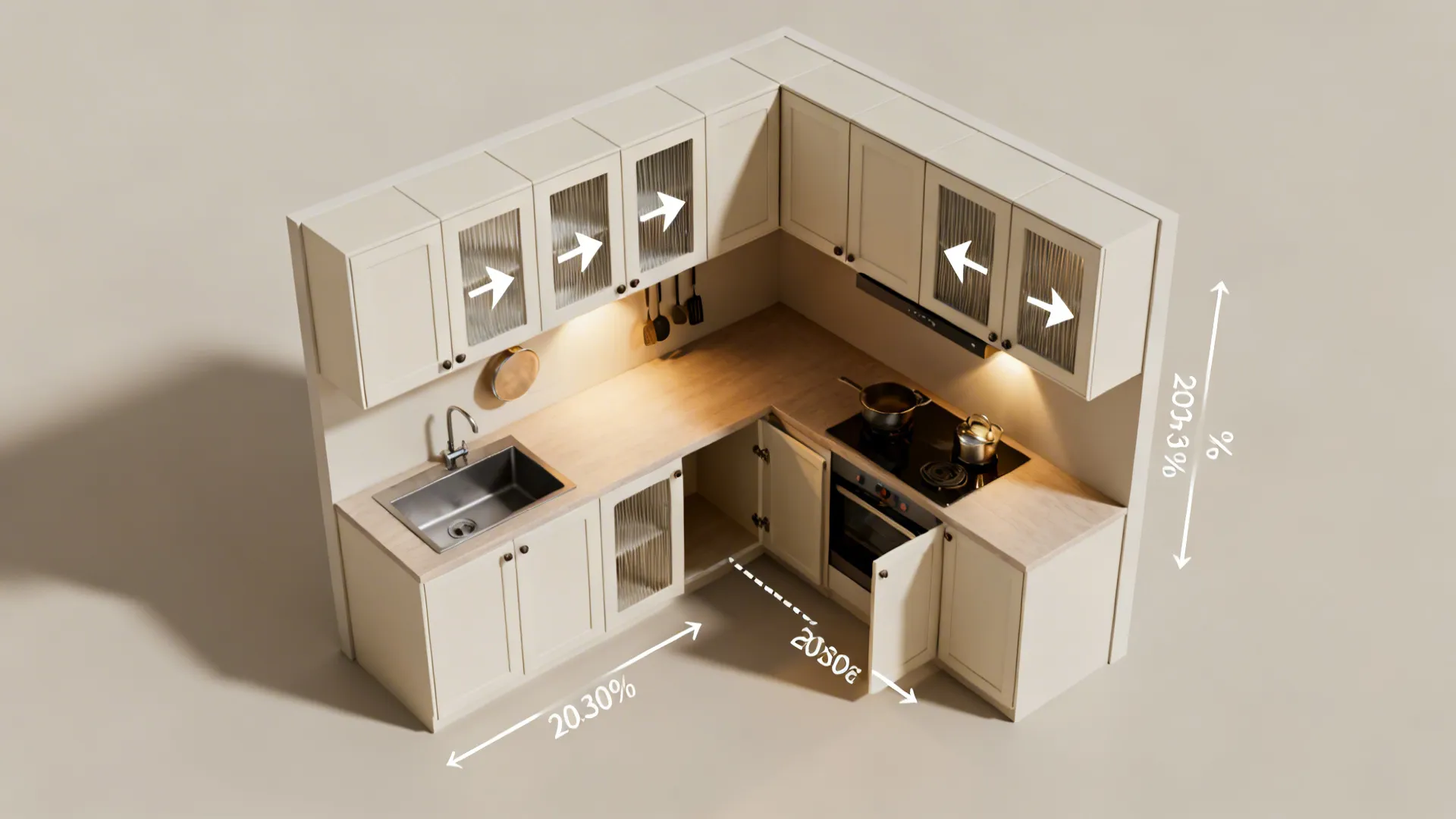 Glass inserts to bounce light and lighten storage mass
