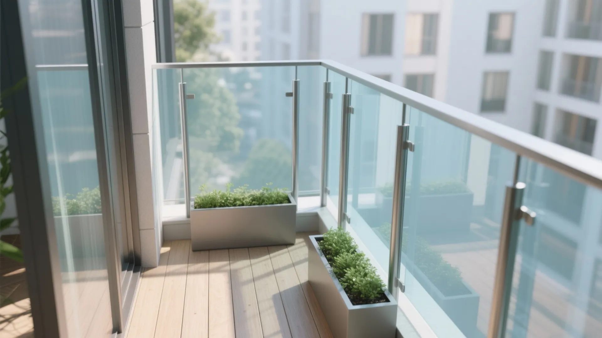 2) Glass + Metal Combo with Hidden Planter Boxes