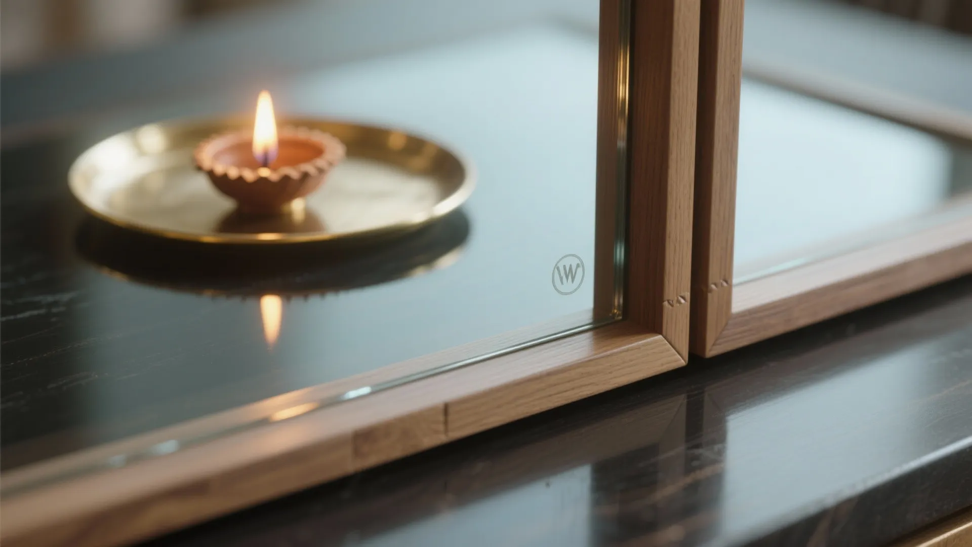 Glass-backed plywood mandir for a lighter, airy feel