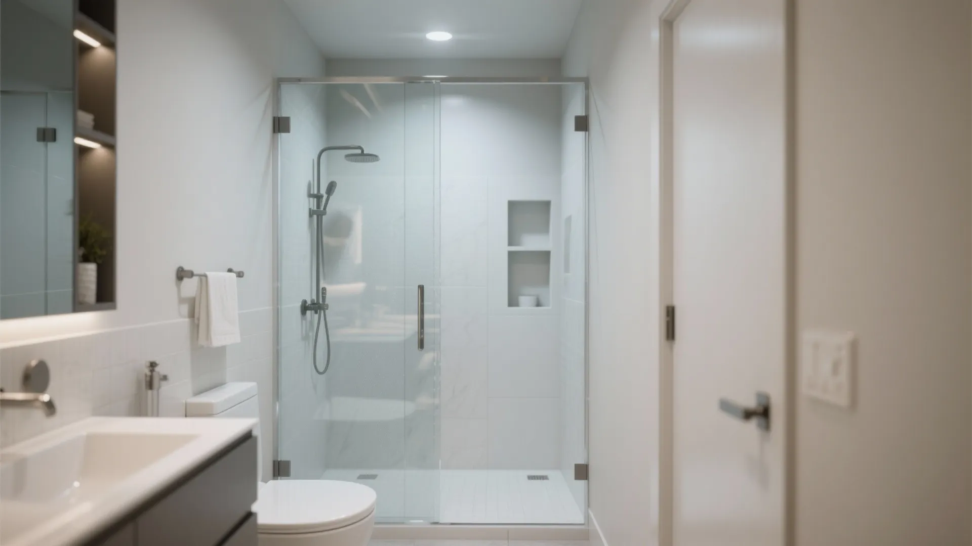 3. Glass shower enclosures and pocket doors