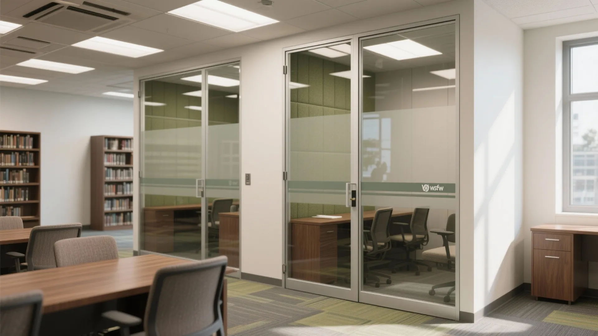 Glass-partitioned study pods