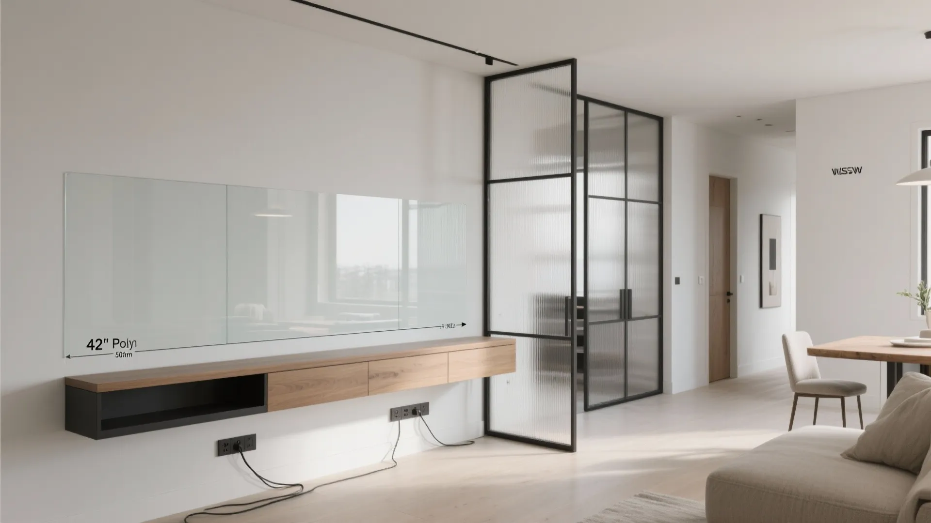 Half-height console wall with clear glass above