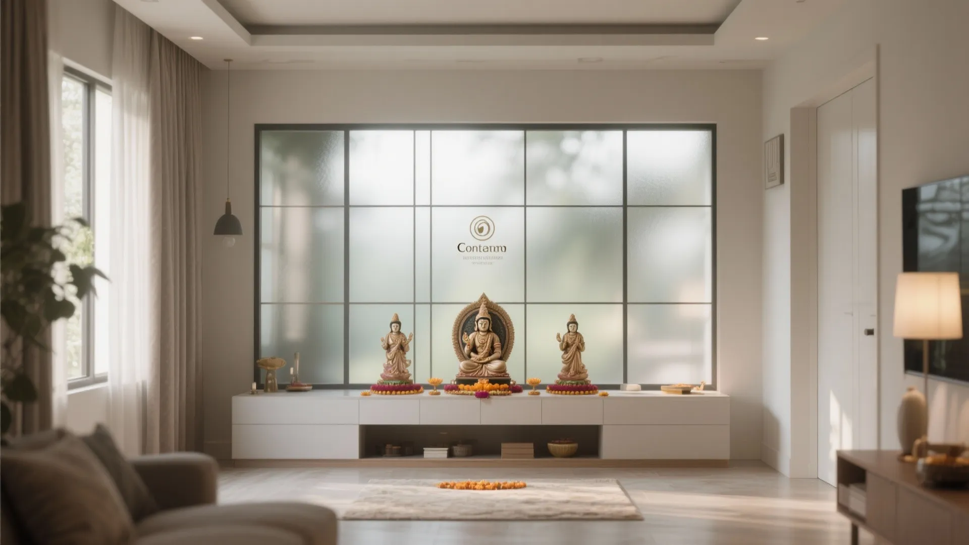 Glass Panel Backdrop for Pooja Rooms