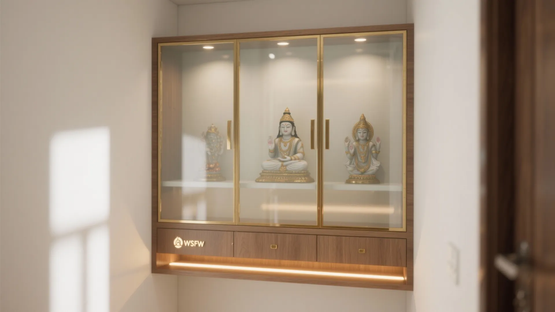 Glass-Front Pooja Cabinet (Dust-Free and Display-Ready)