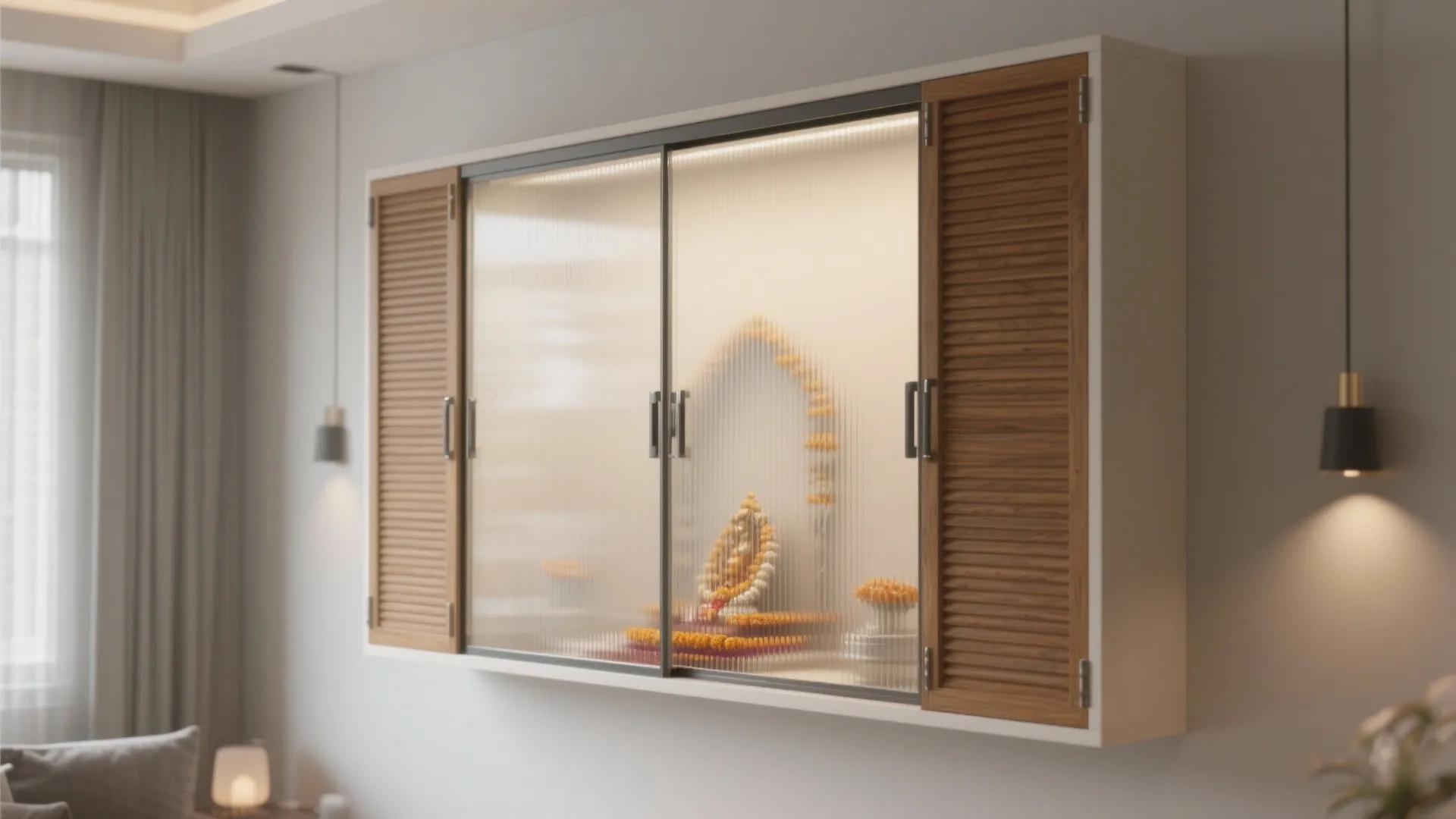 Sliding Glass Shutter Pooja Storage for Modern Homes