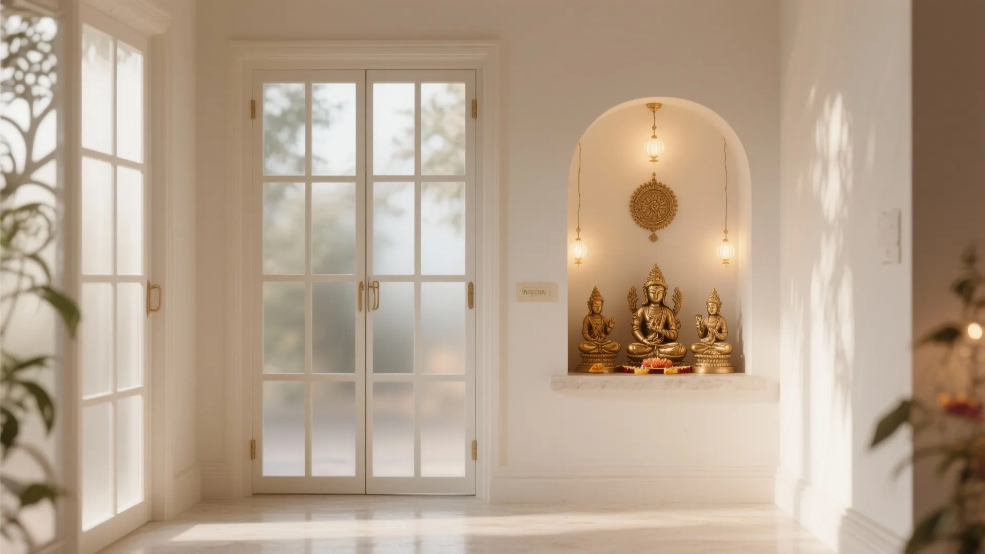 Glass Door Enclosed Pooja Niche