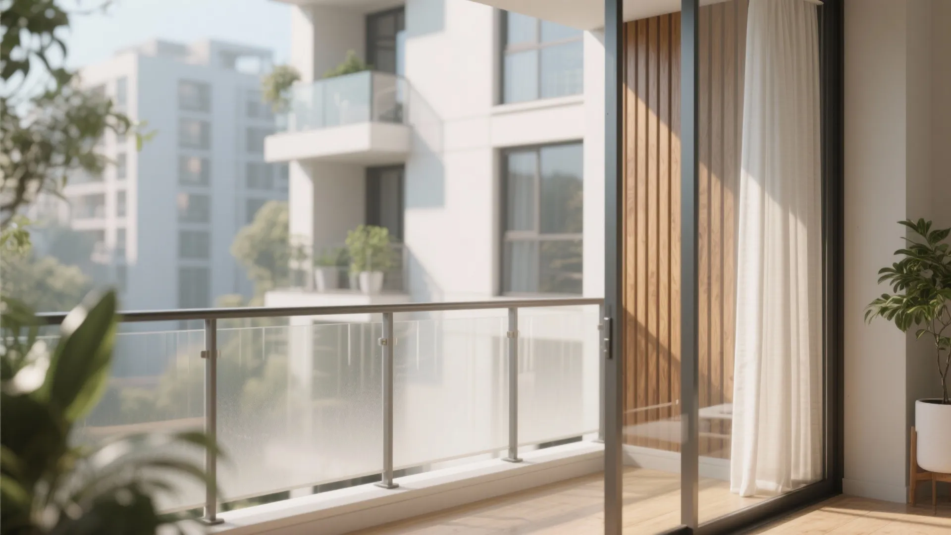 Glass balustrade with soft privacy layers
