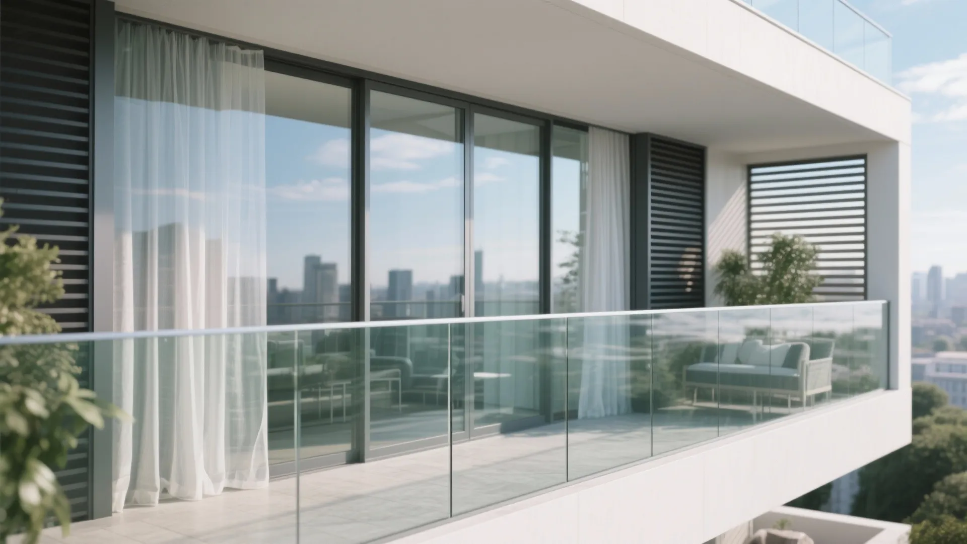 Glass balustrades, layered sheers, and privacy sliders