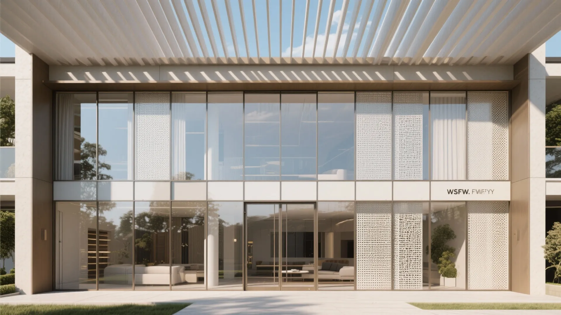 Floor-to-ceiling glass with smart privacy