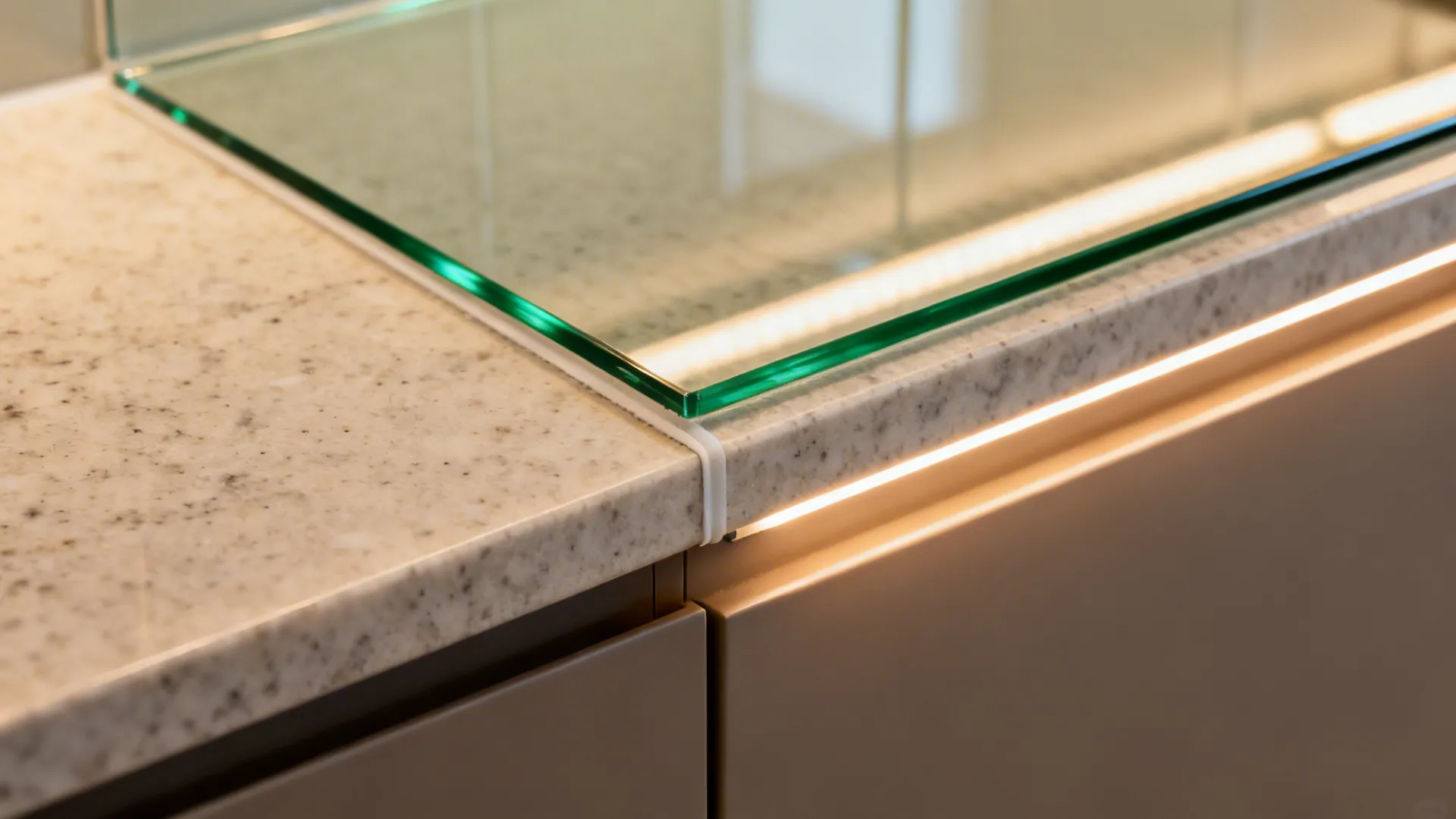 Glass backsplash for light and depth