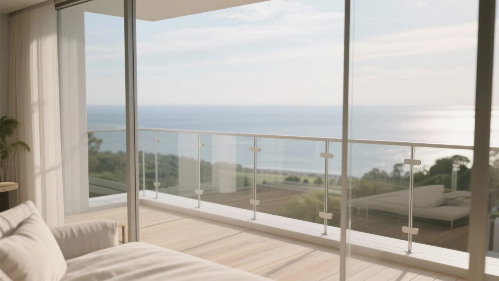 3) Light Palette + Glass Railing to Boost Openness