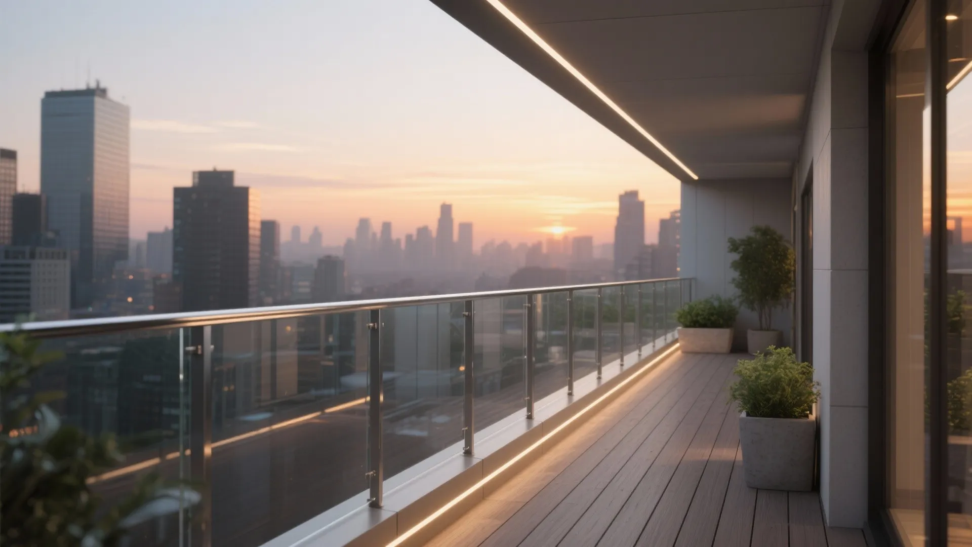 Glass balustrades and light lines for openness