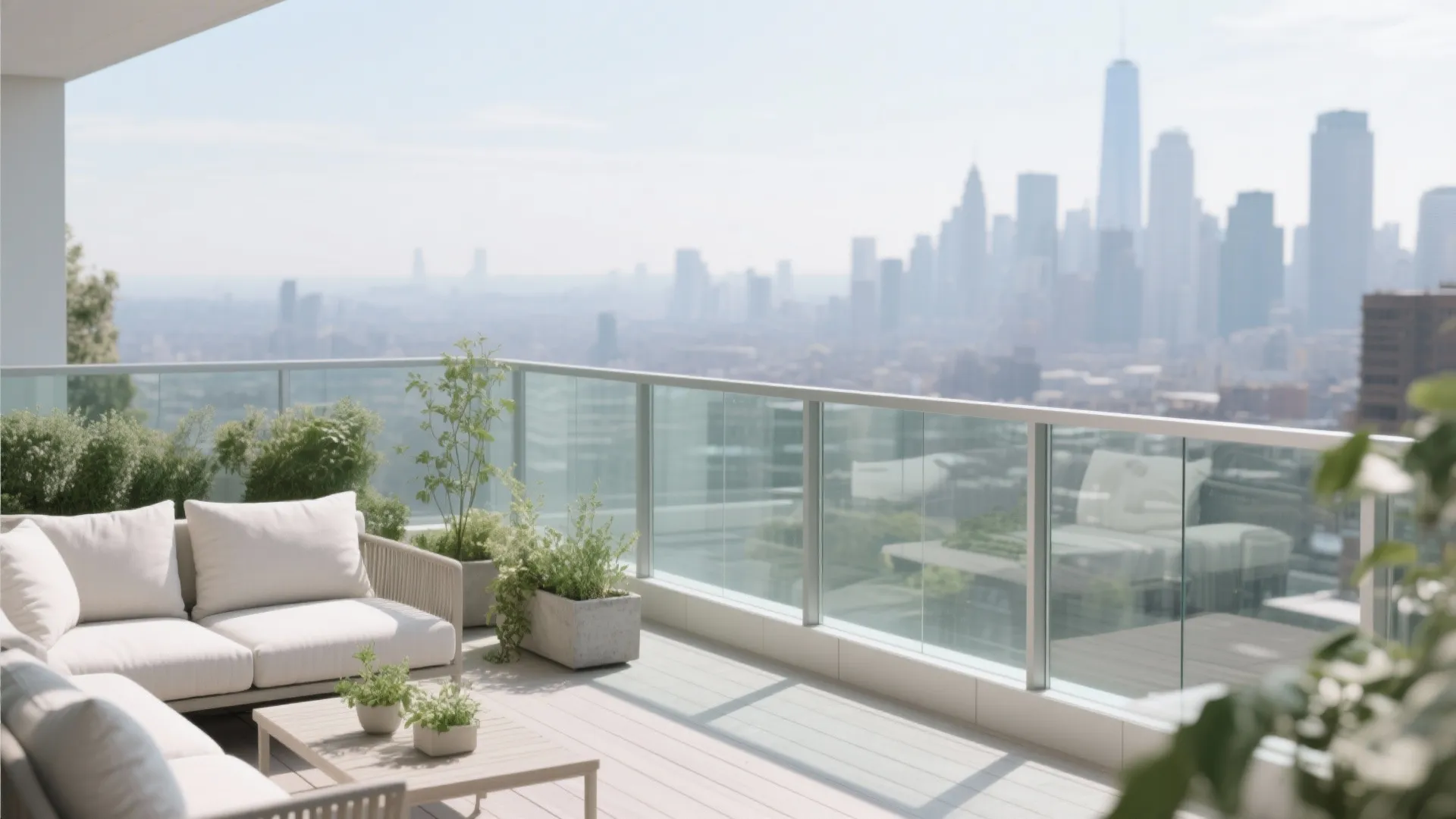 Glass balustrade and light palette for visual expansion