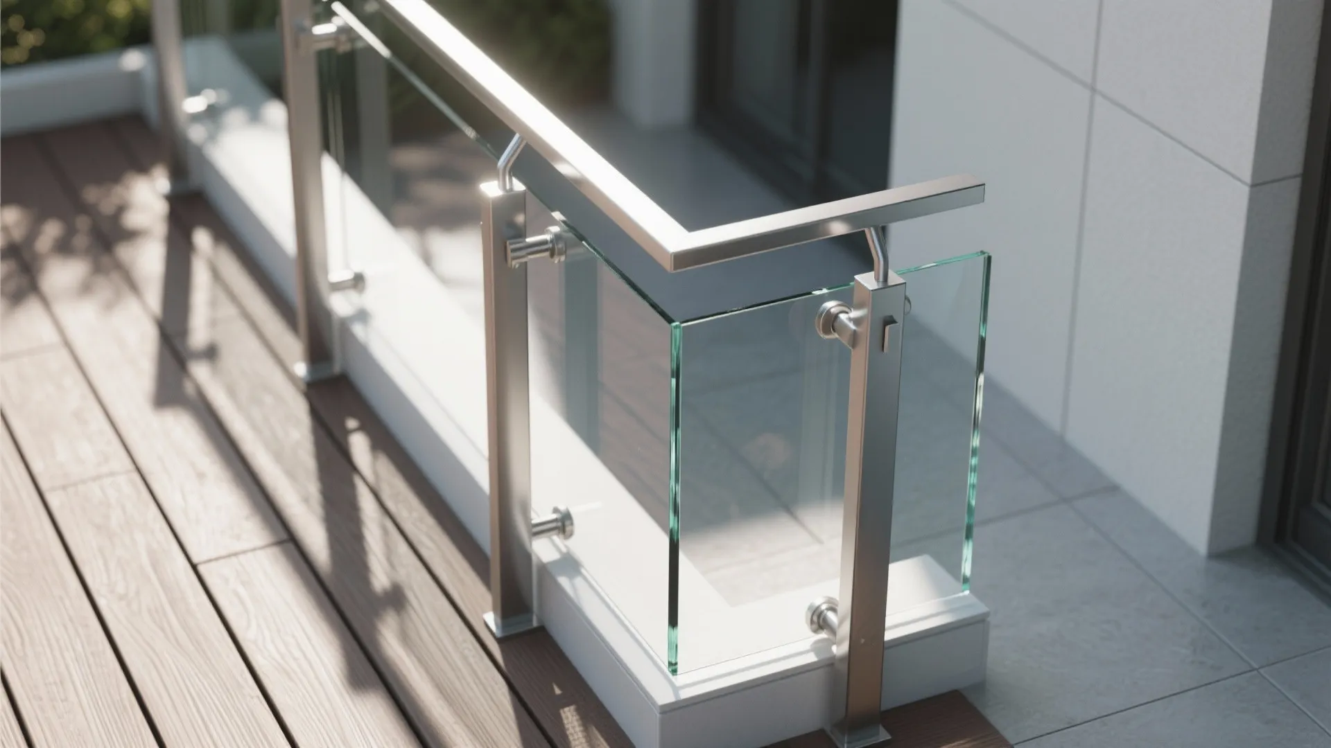 Glass balustrade and light-reflective surfaces