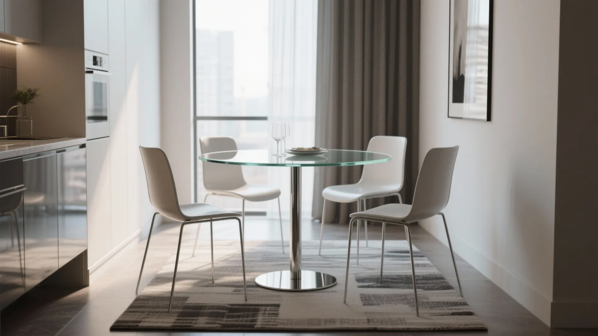 2. Glass top with slim metal base