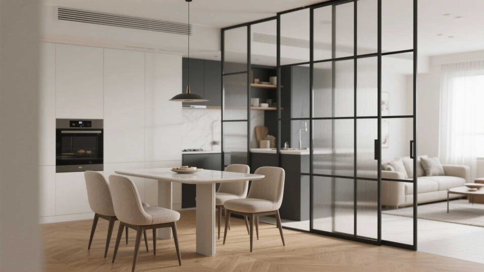 Framed Glass Screens for Light and Zoning