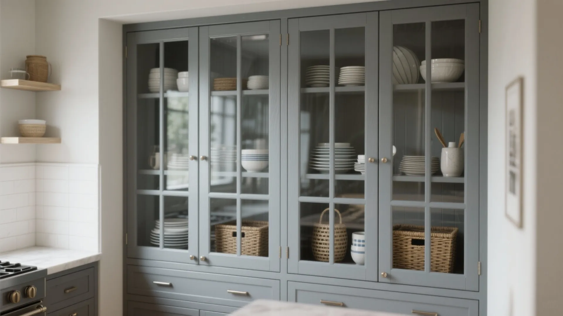 3. Add glass-front shaker doors to create depth