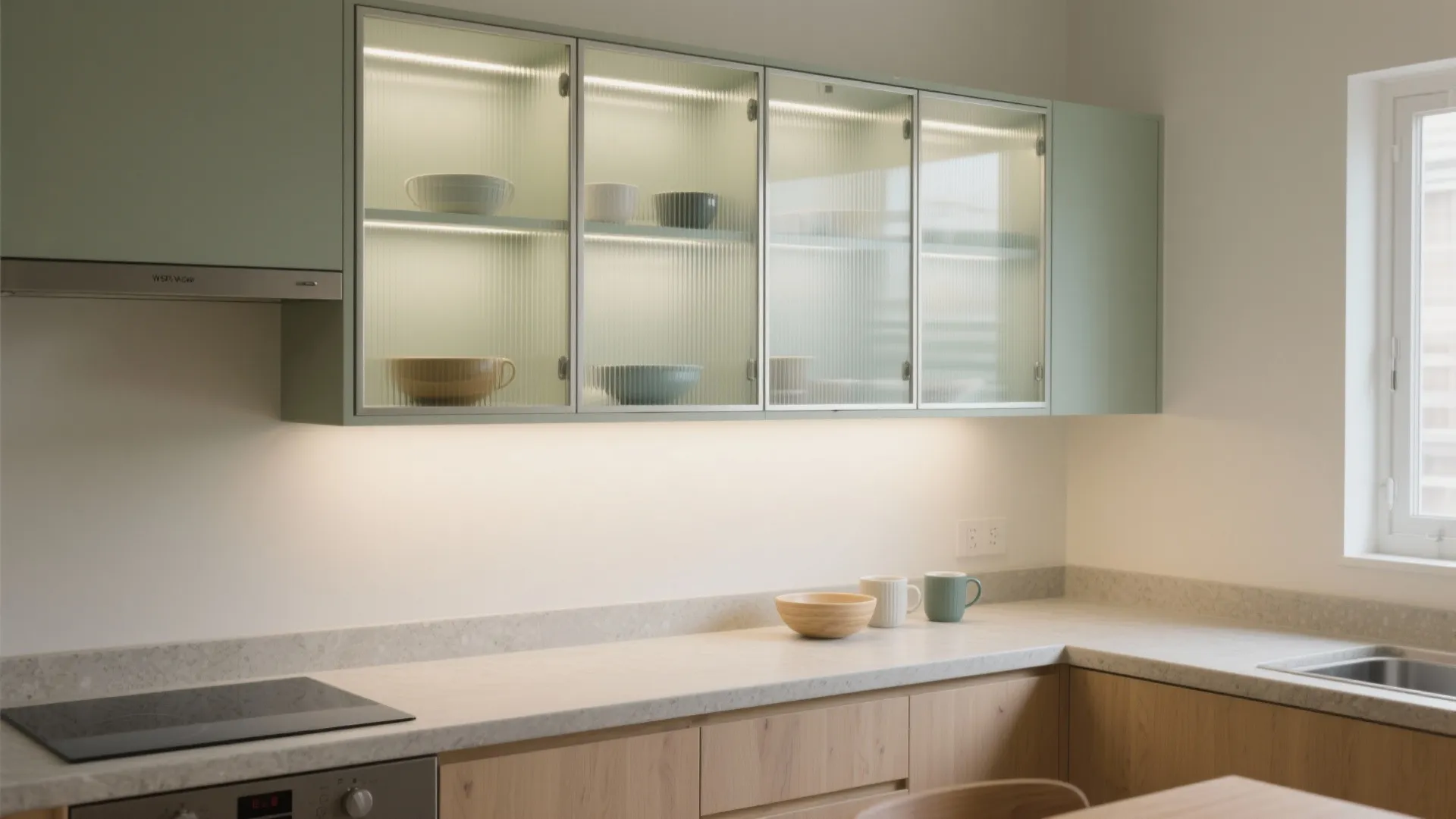 2) Glass-Front Shallow Cabinets for Airiness