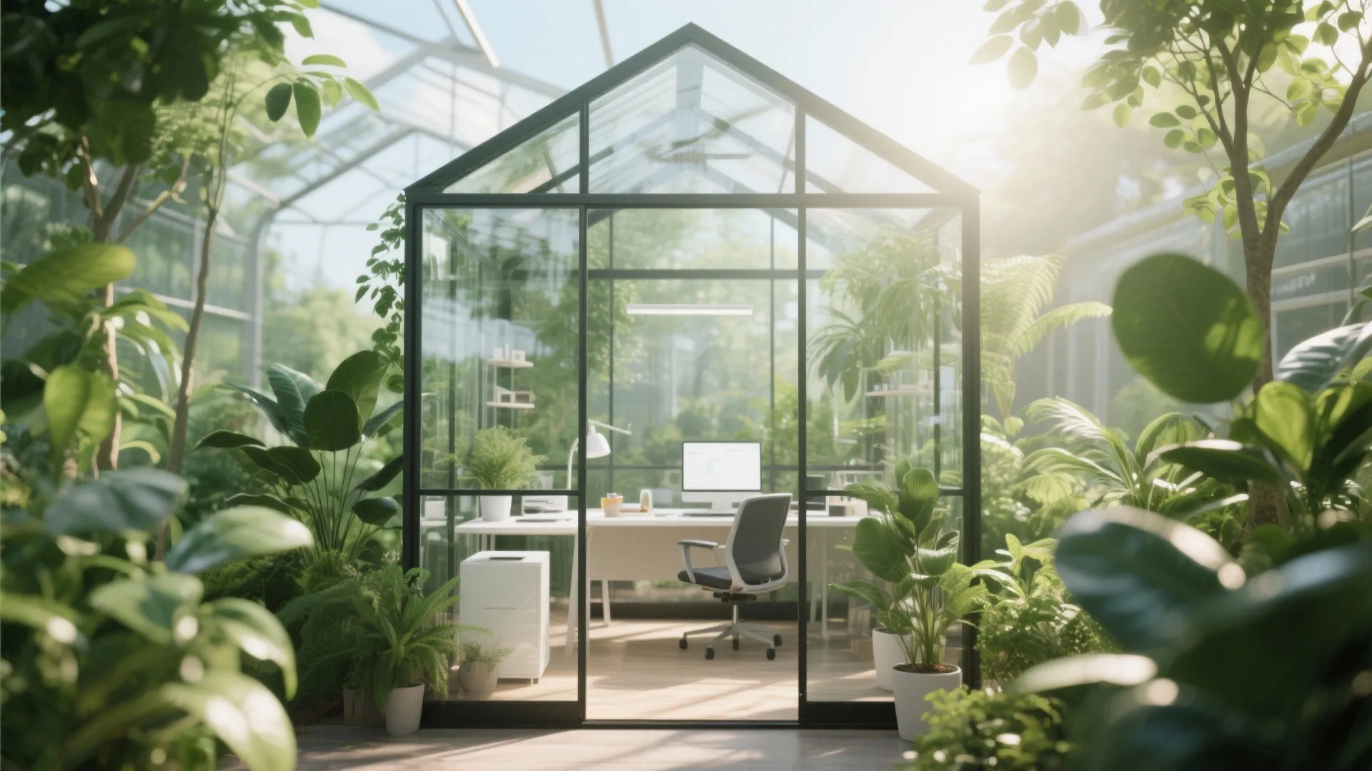 Glass wall shed transformed into a bright backyard office