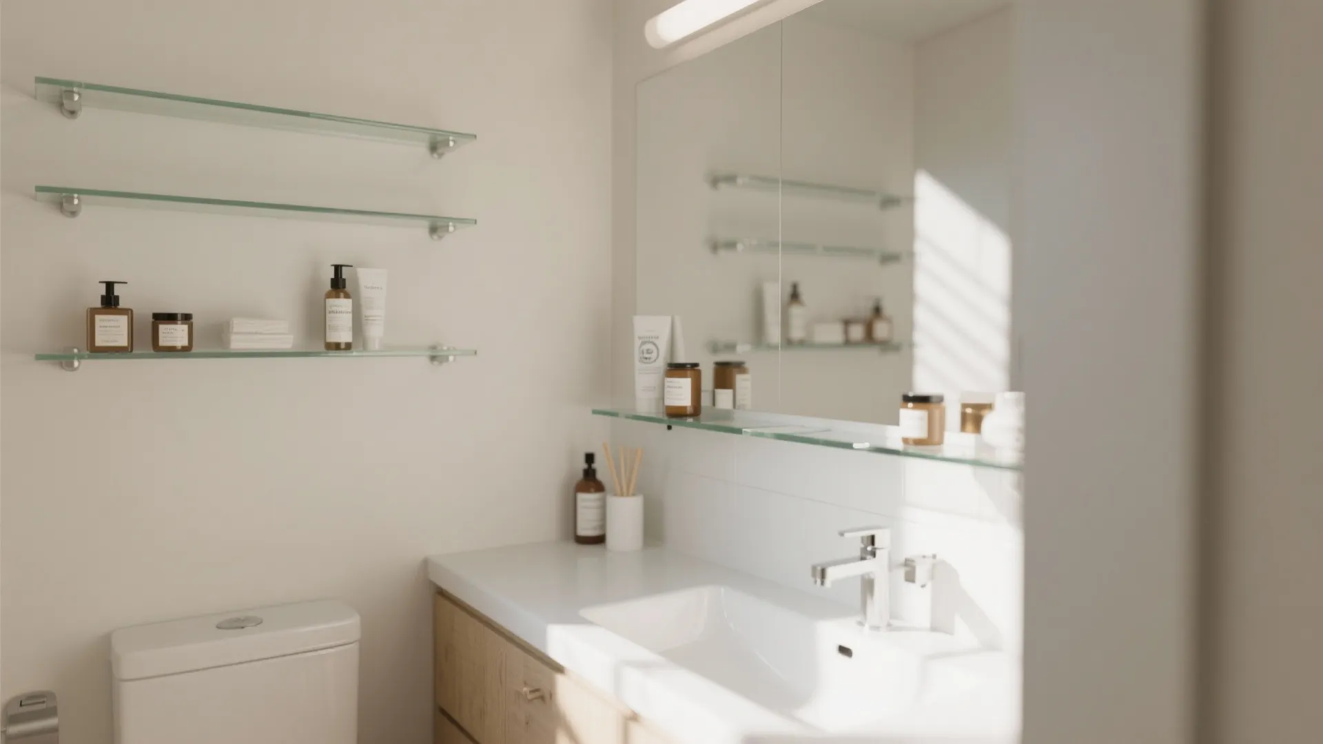 Glass Shelving for Airy Storage