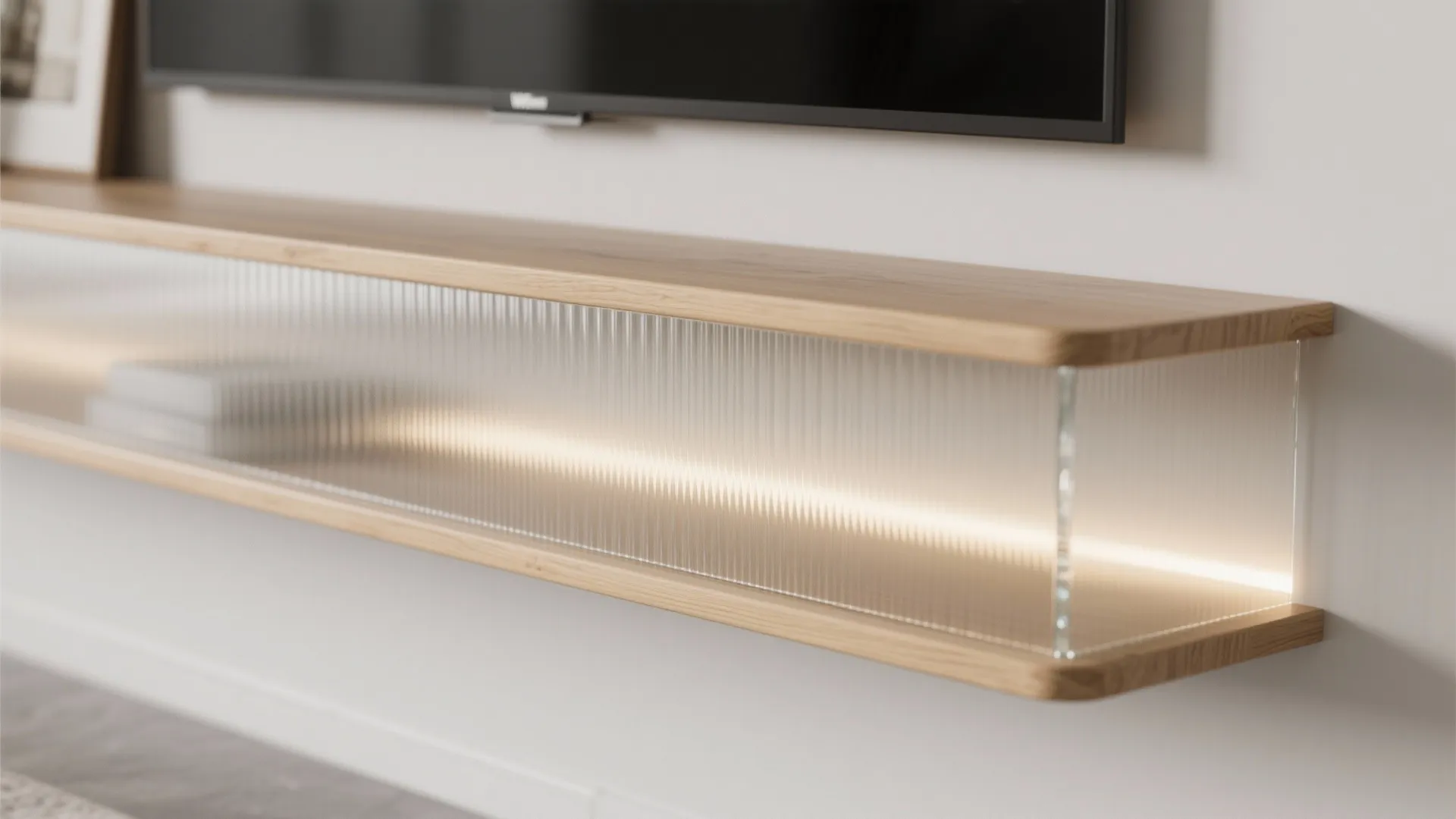Glass-Backed Media Shelf for Light and Depth