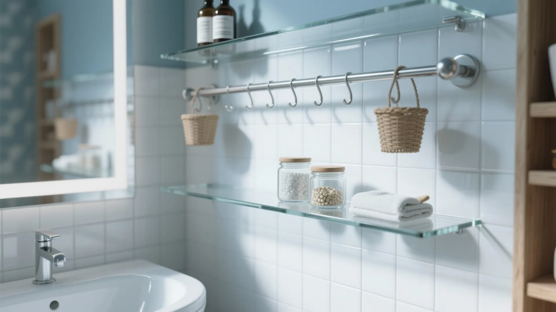 Open Glass Shelves and Rail System