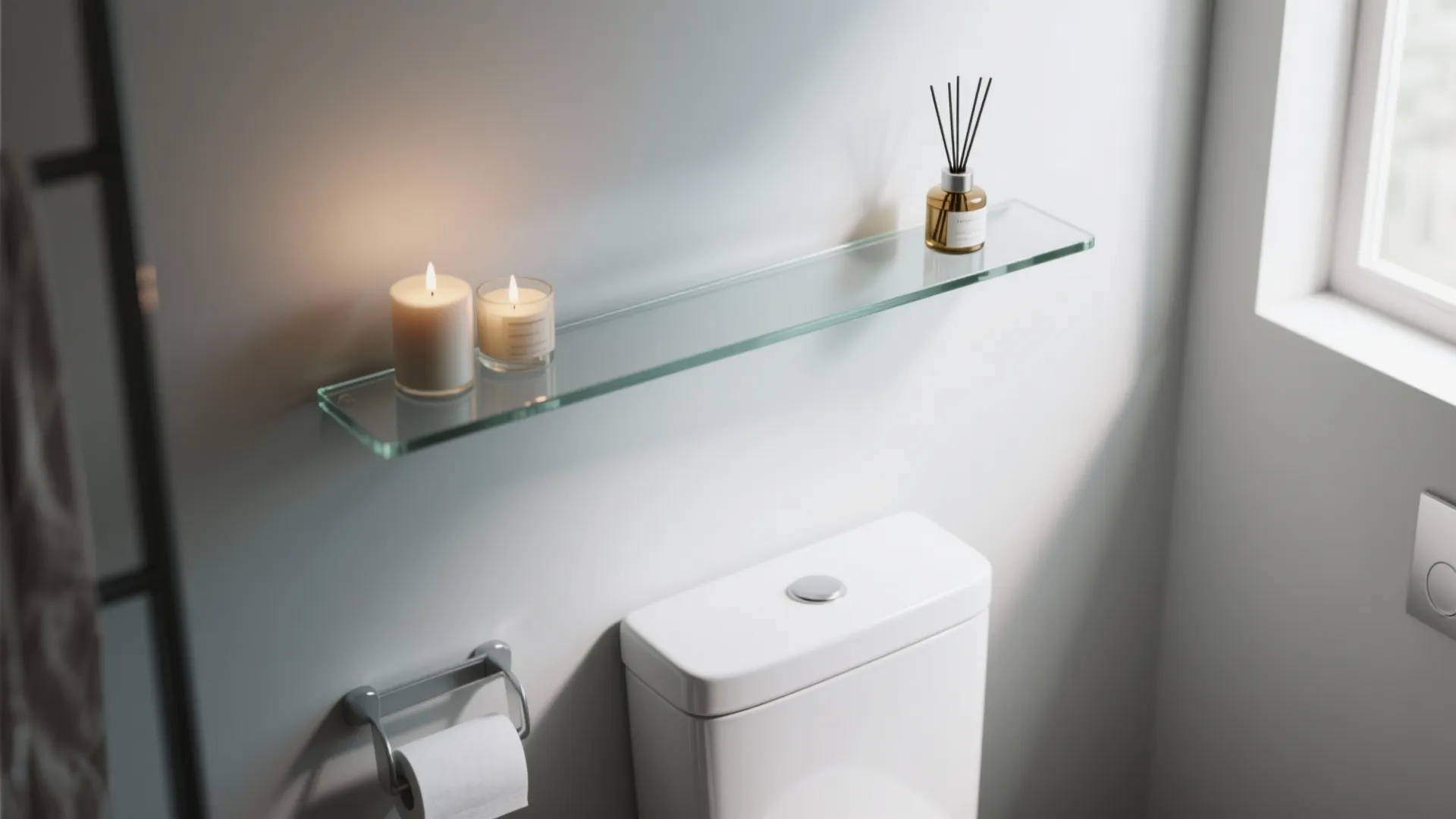 9. Glass Shelf Over Toilet
