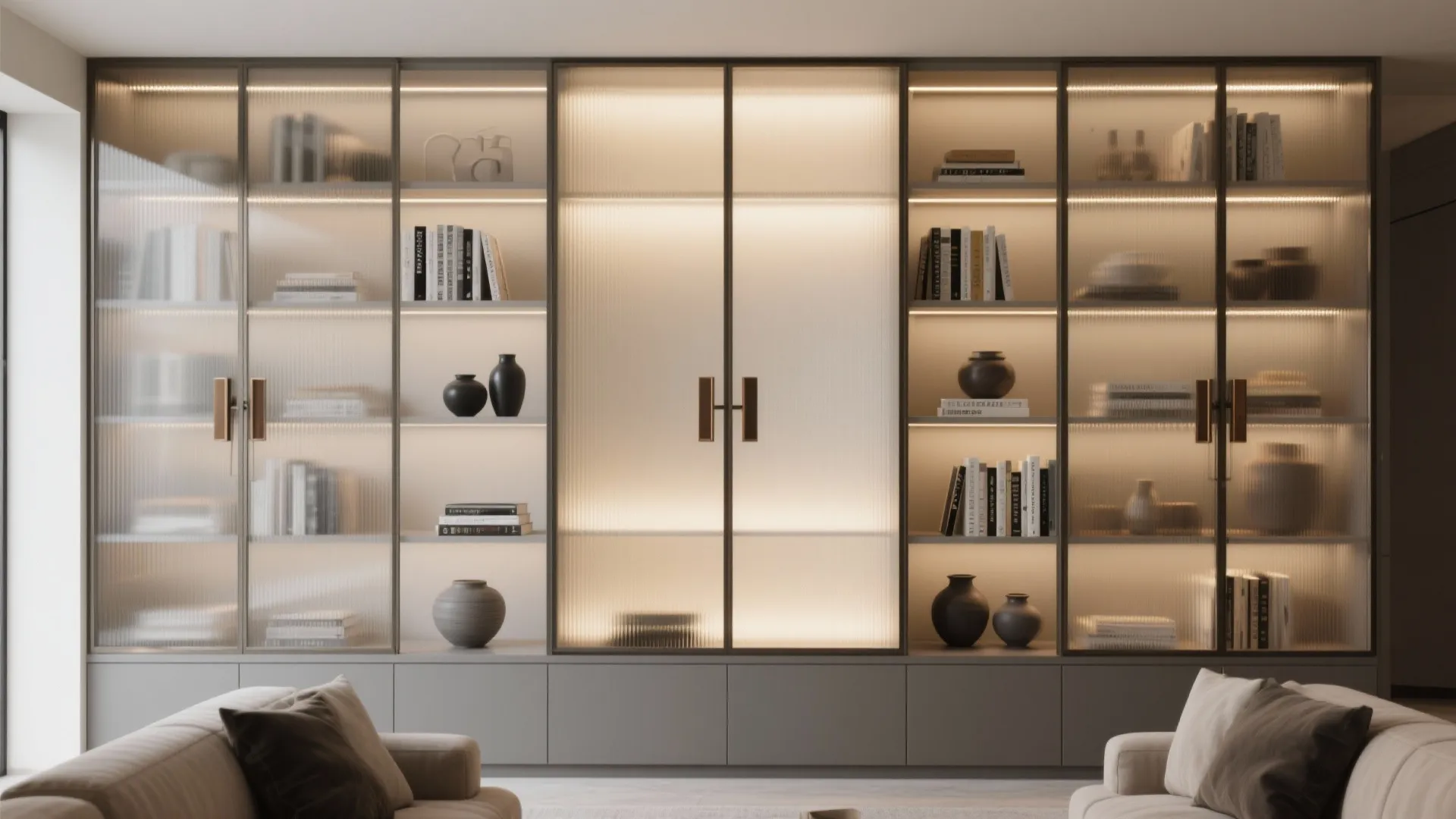 Glass-Back Shelving and Transparent Doors