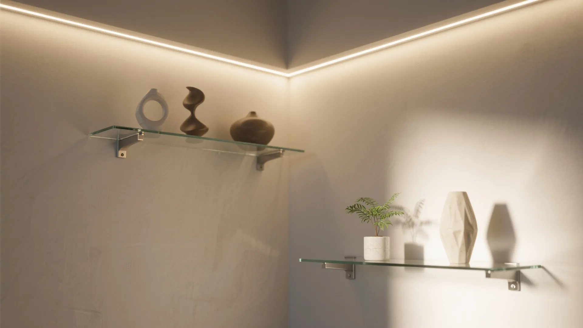 Glass Shelves and Light Reflection In Corners