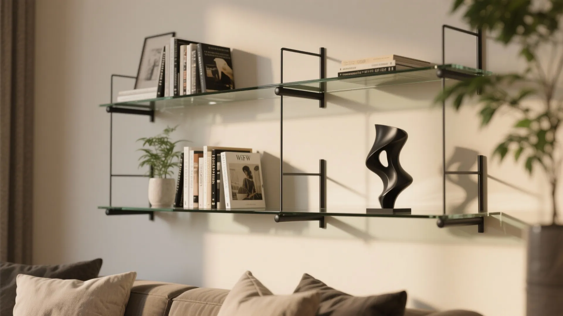 Thin Metal Frame + Glass Shelves for an Airy Feel