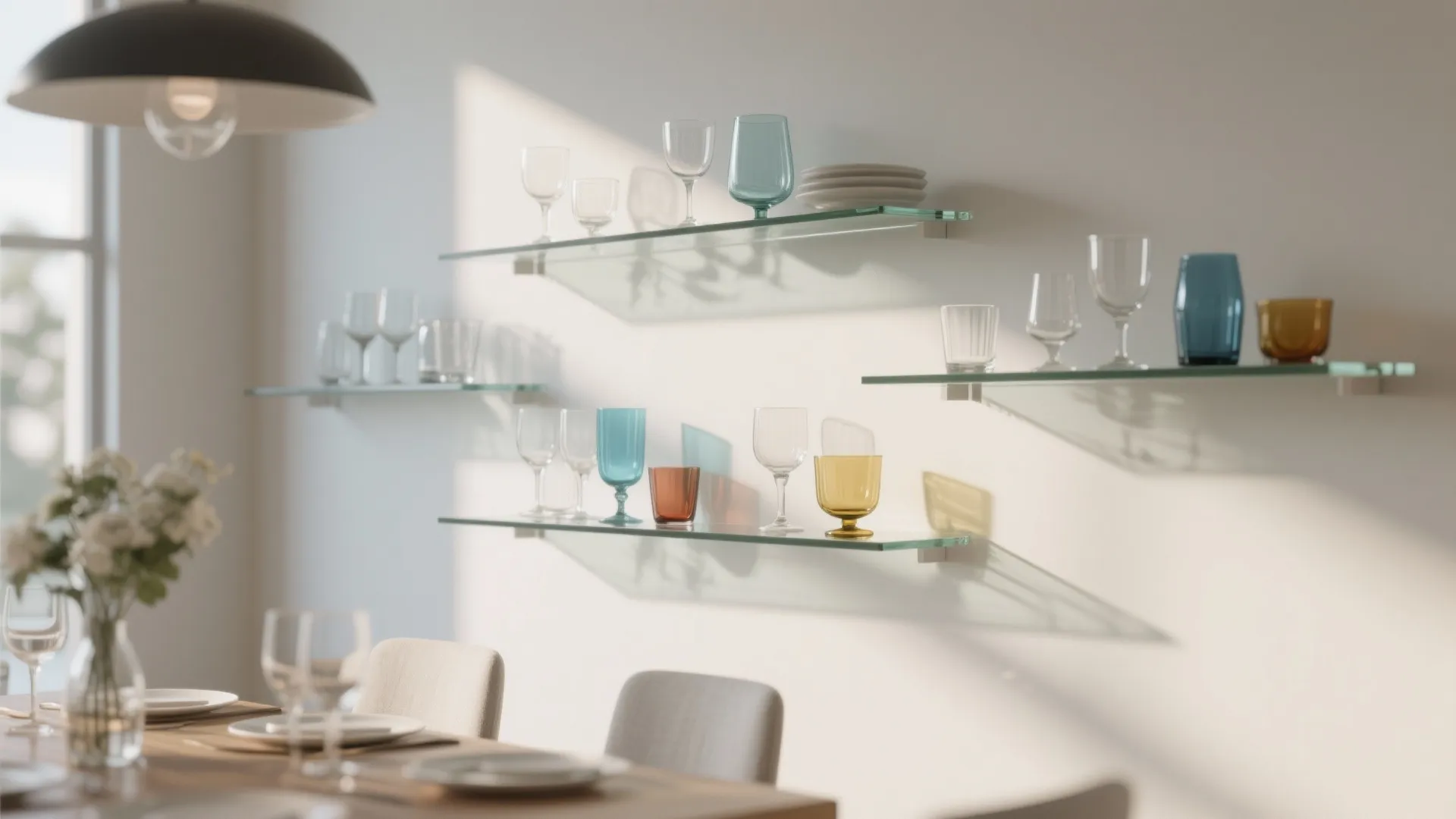 6. Glass Shelves for a Lighter Look