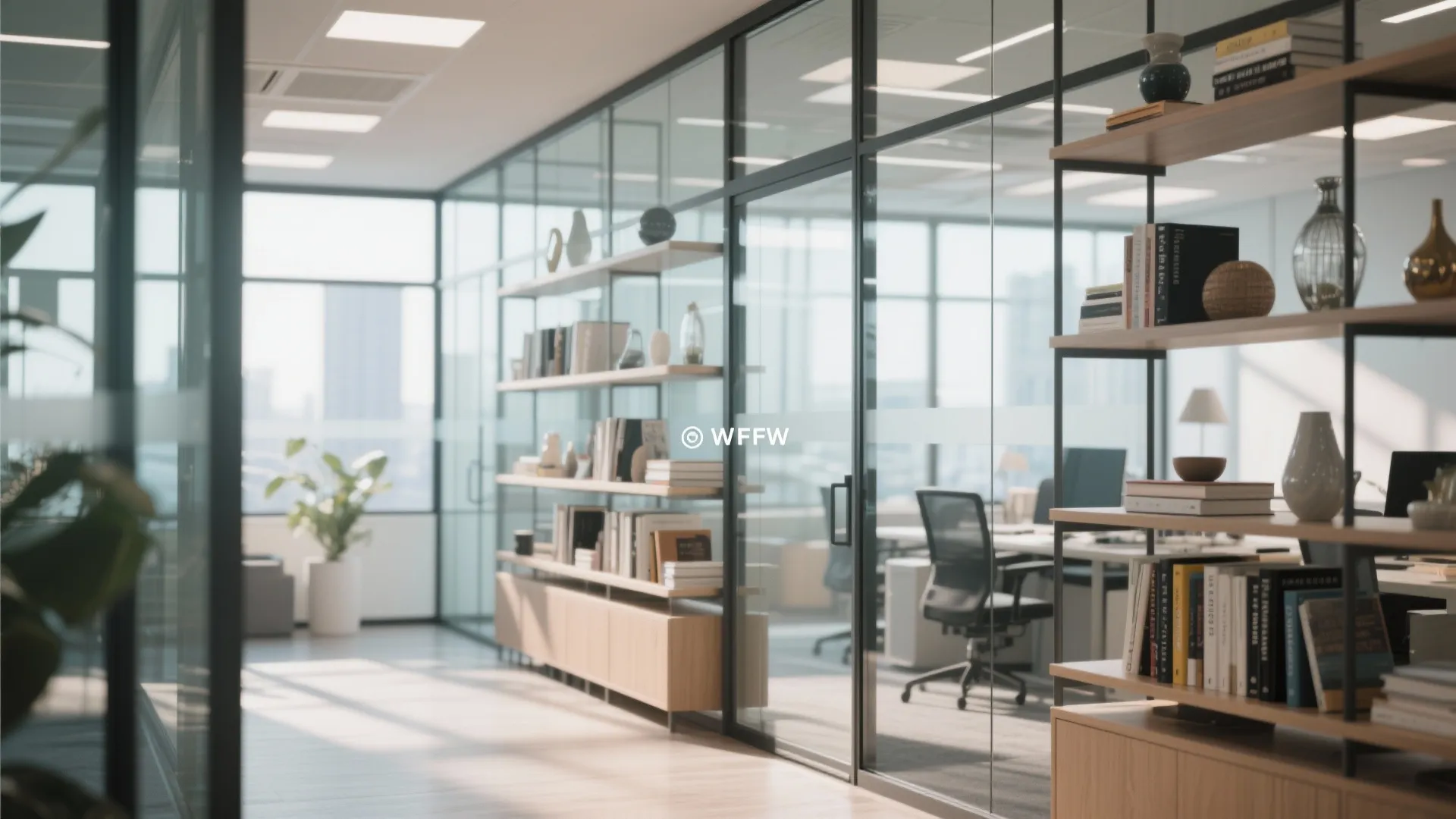 Glass Partitions with Book Storage