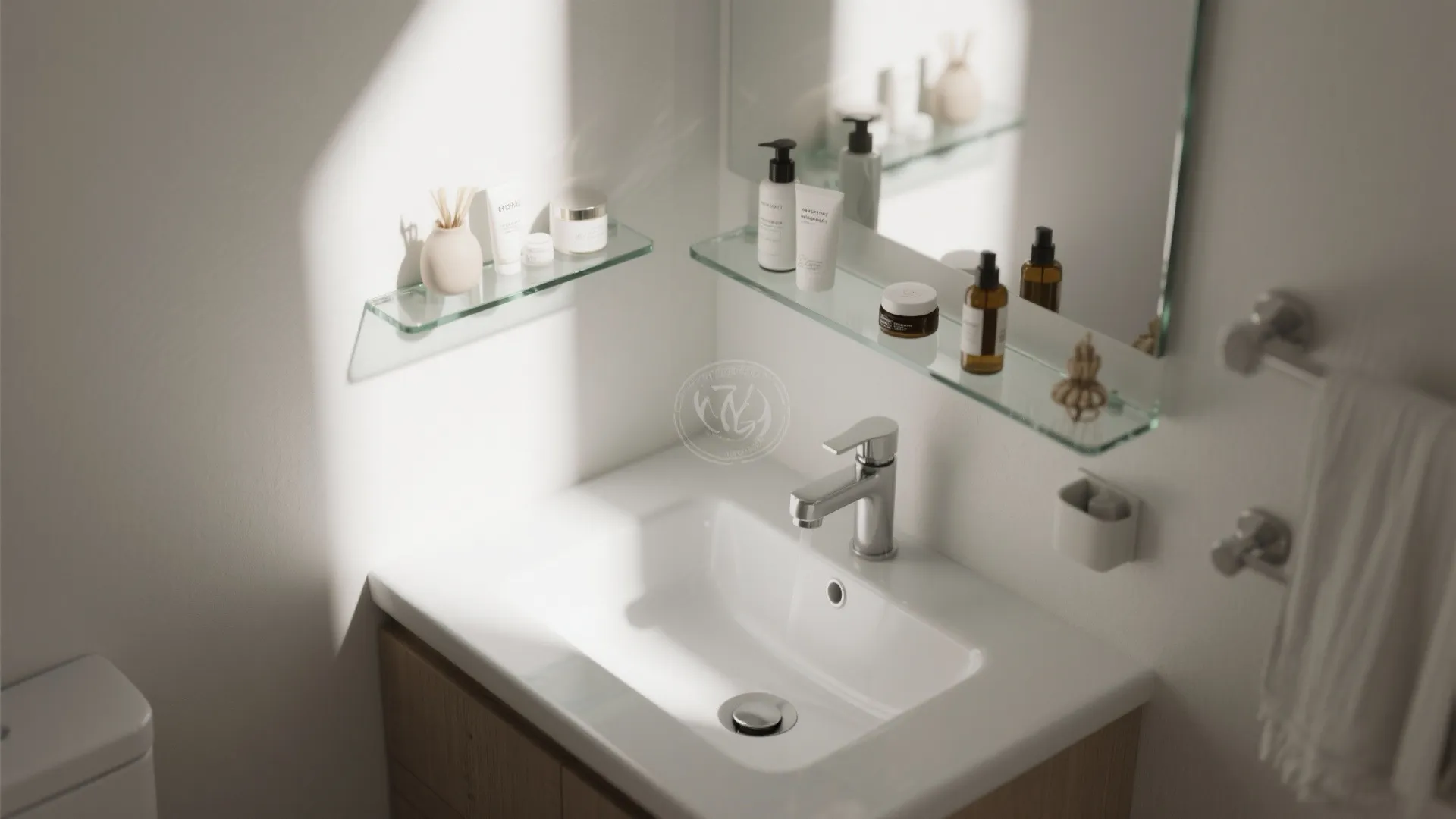 2. Glass Shelves Above the Sink