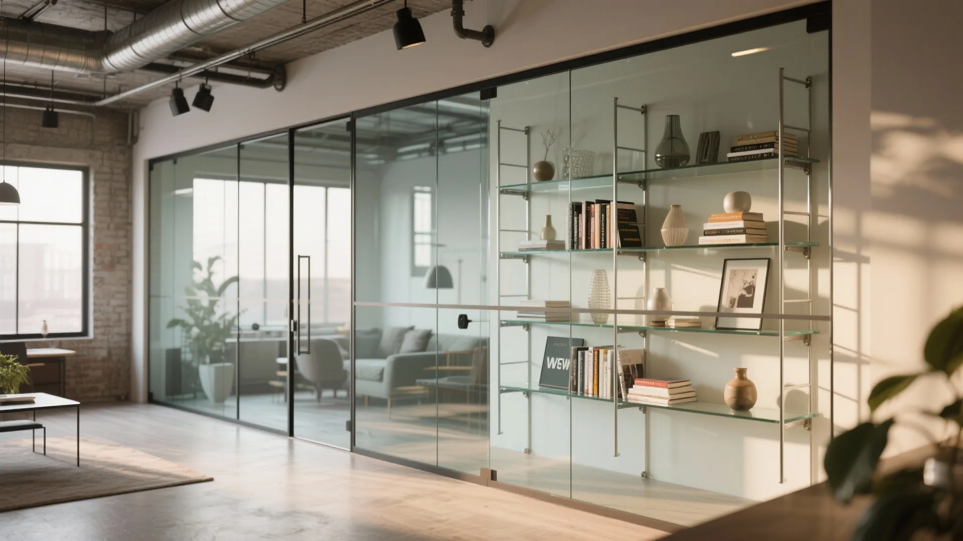 Glass Wall with Built-in Shelving