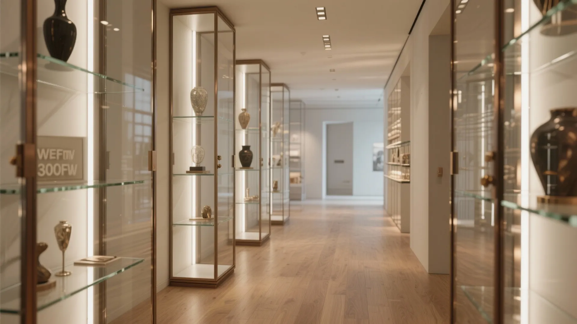 4) Glass Showcase Towers With Warm Metal Frames