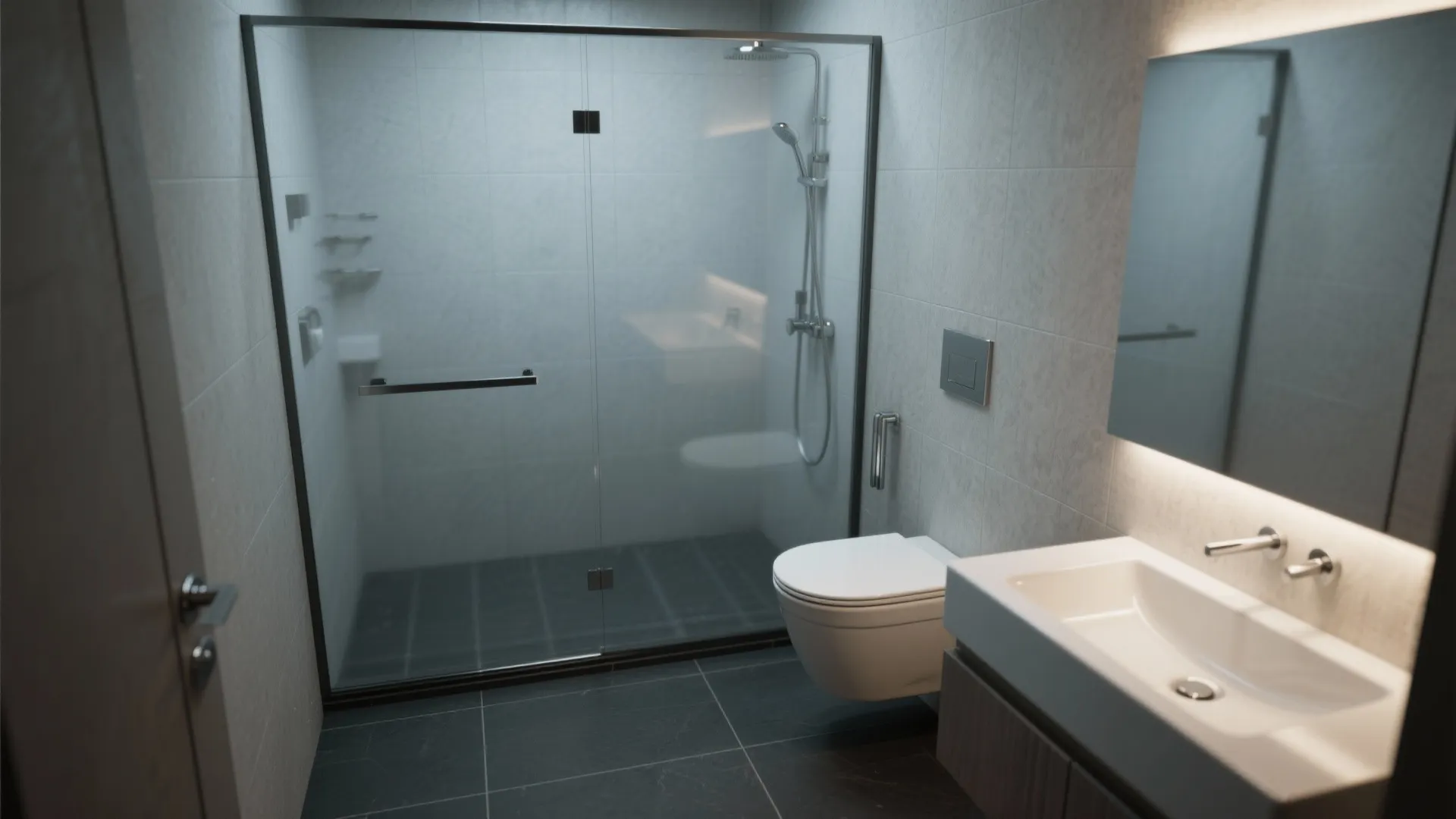 3. Choose a glass shower and compact fixtures
